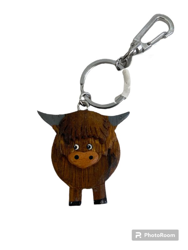 wooden highland cow keyring