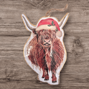 Highland Cow Christmas Decoration - Holly