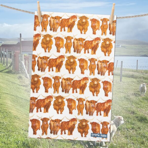 Emma Ball Highland Cow Tea Towel